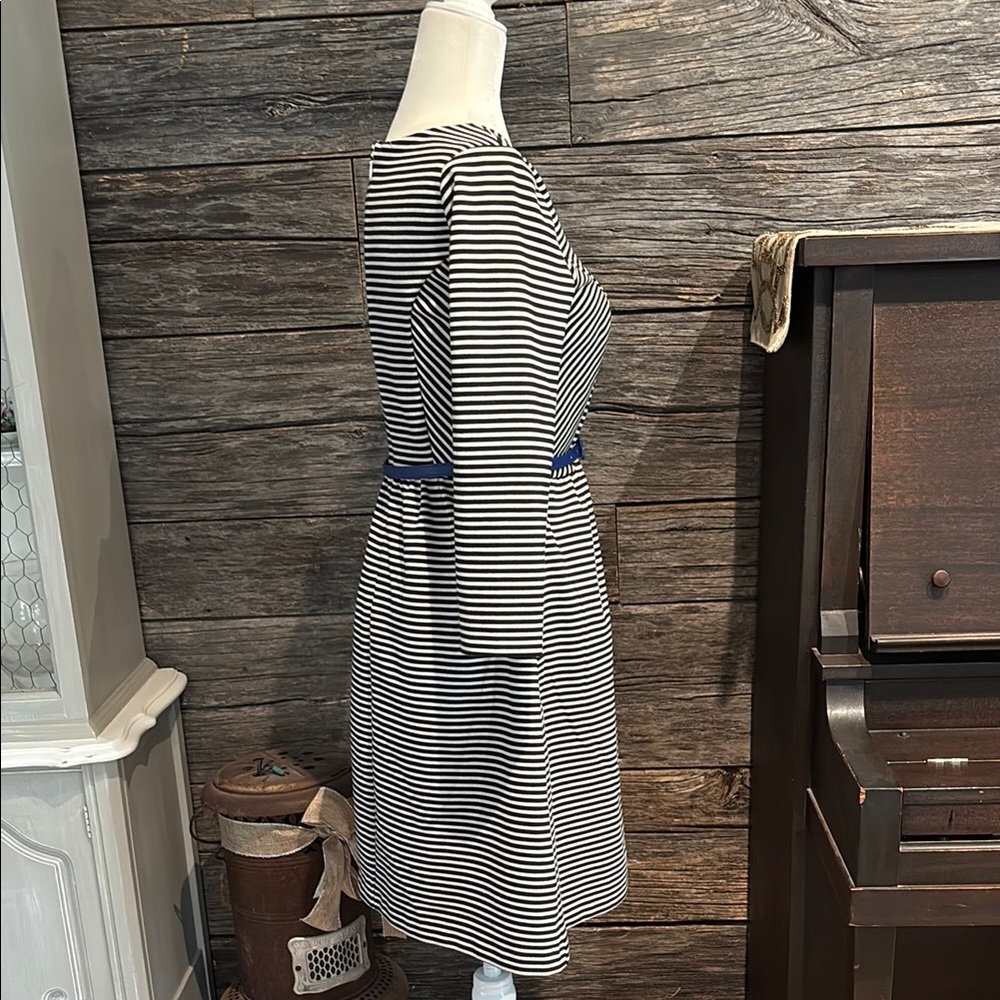 The Limited black and white striped dress with blue belt - Picture 11 of 13